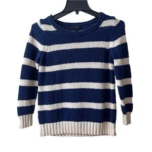 J. Crew Factory Navy and Cream Striped Crewneck Sweater